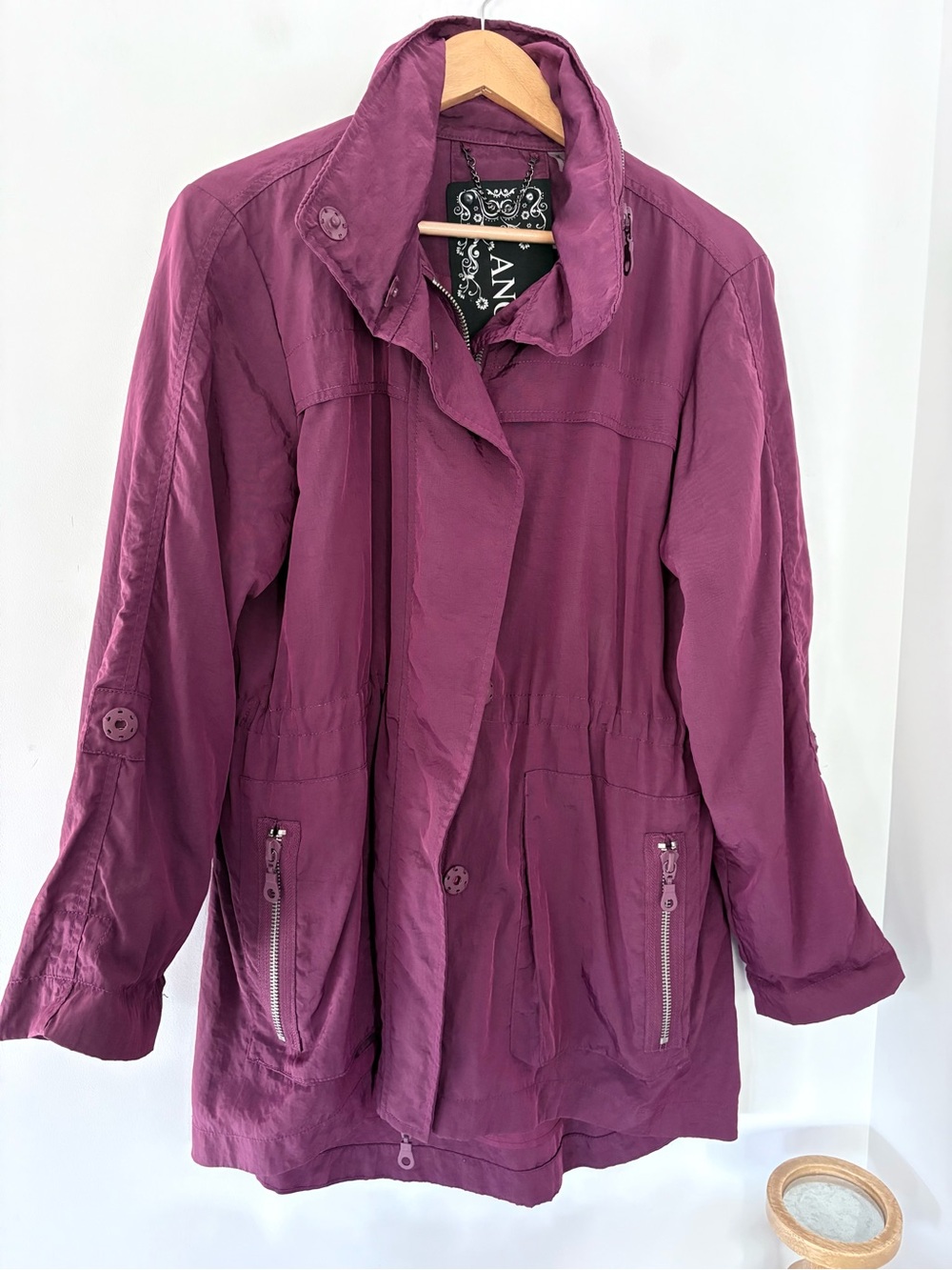 MY ANORAK Nylon All Weather Jacket L Eggplant Purple Full Zip Commuter Travel